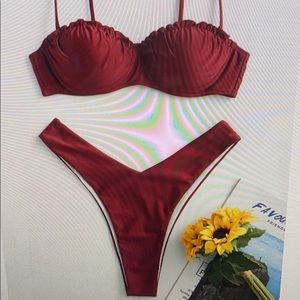 Shiny High Cut Push Up Bikini Swimsuit